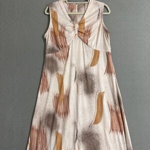 Vtg 70s Dress Empire Waist Maxi Formal Boho Psychedelic Watercolor Hippie PLUS